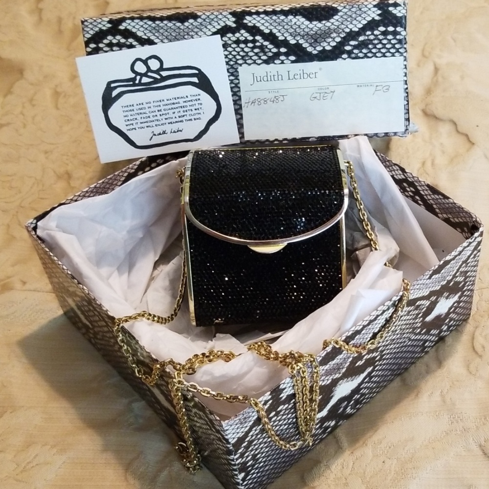JUDITH LEIBER Black rhinestone evening purse #HA488J